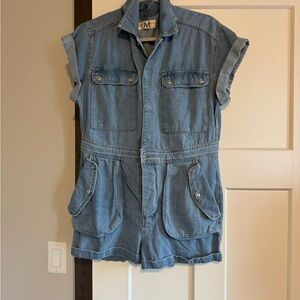 Free People Denim Short Sleeve Romper